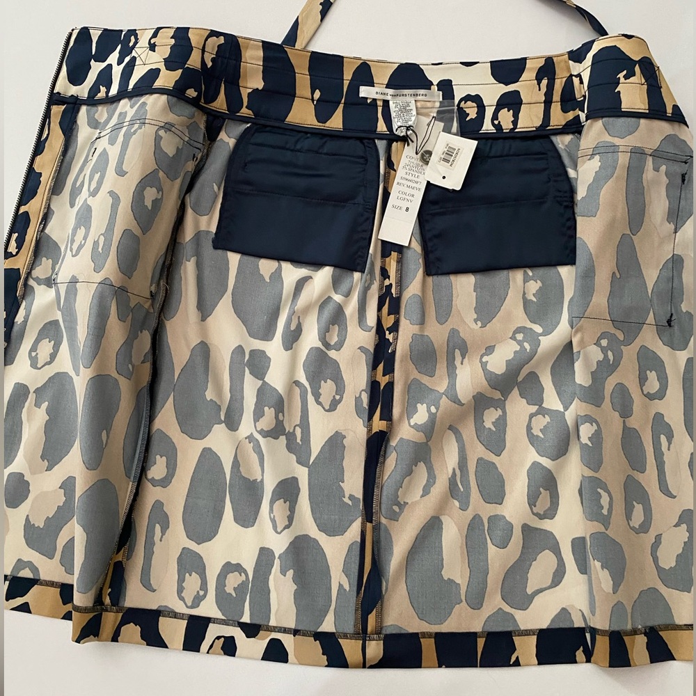 Diane von Furstenberg DVF Skirt Silk Pencil Leopard Print Sand/Navy NWT size 8 - Picture 9 of 12